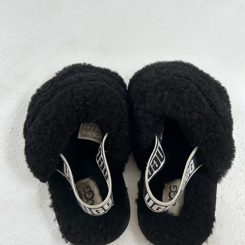 UGG Fluff Yeah slides Shearling Slingback Sandal slippers shoes black toddler